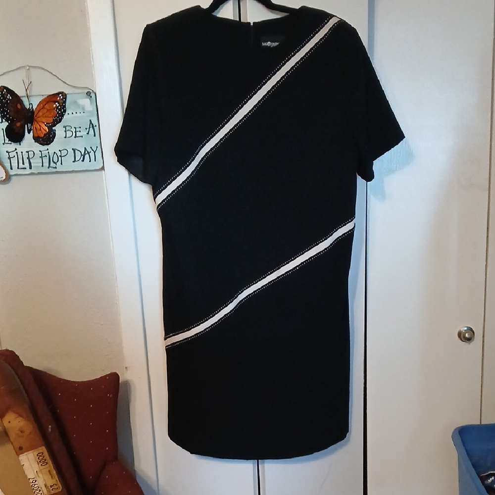 Sag Harbor Black Dress with White Diagonal Stripes